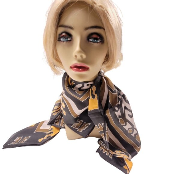 Mustard Yellow Handpainted Square Silk Scarf  - NEW - Picture 4 of 9